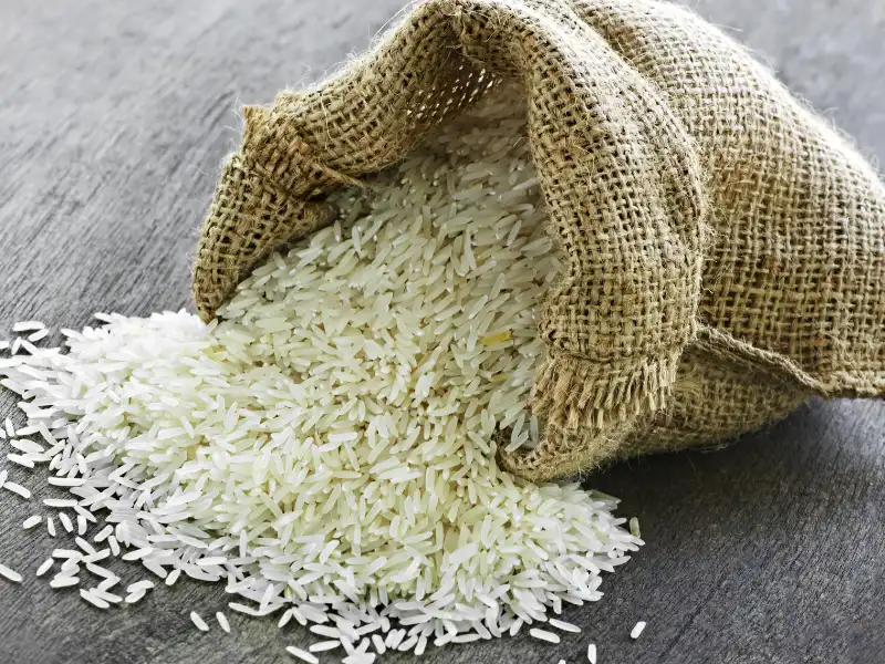 Sack of rice on a table. Image complements the blog addressing the Dancing Rice Experiment