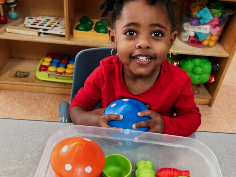A child playing with toys and enjoying extracurricular activities in Raleigh