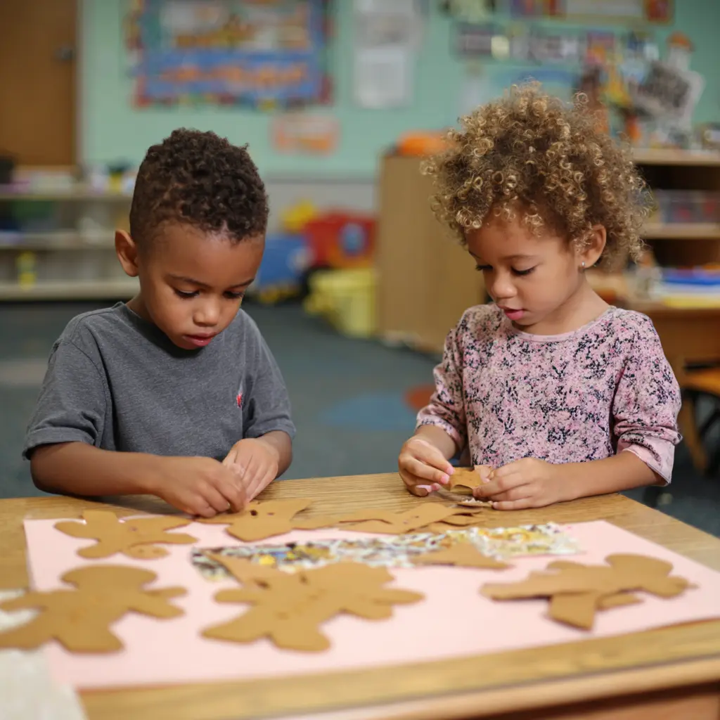 Two children crafting at a North Raleigh preschool