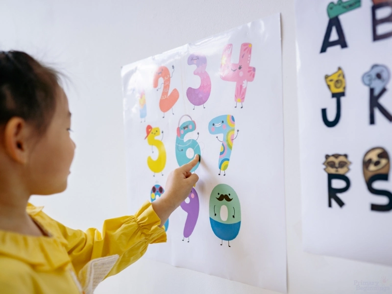 Preschooler learning numbers. Imagine complements the blog: Transitional Kindergarten (TK) vs Pre-K.