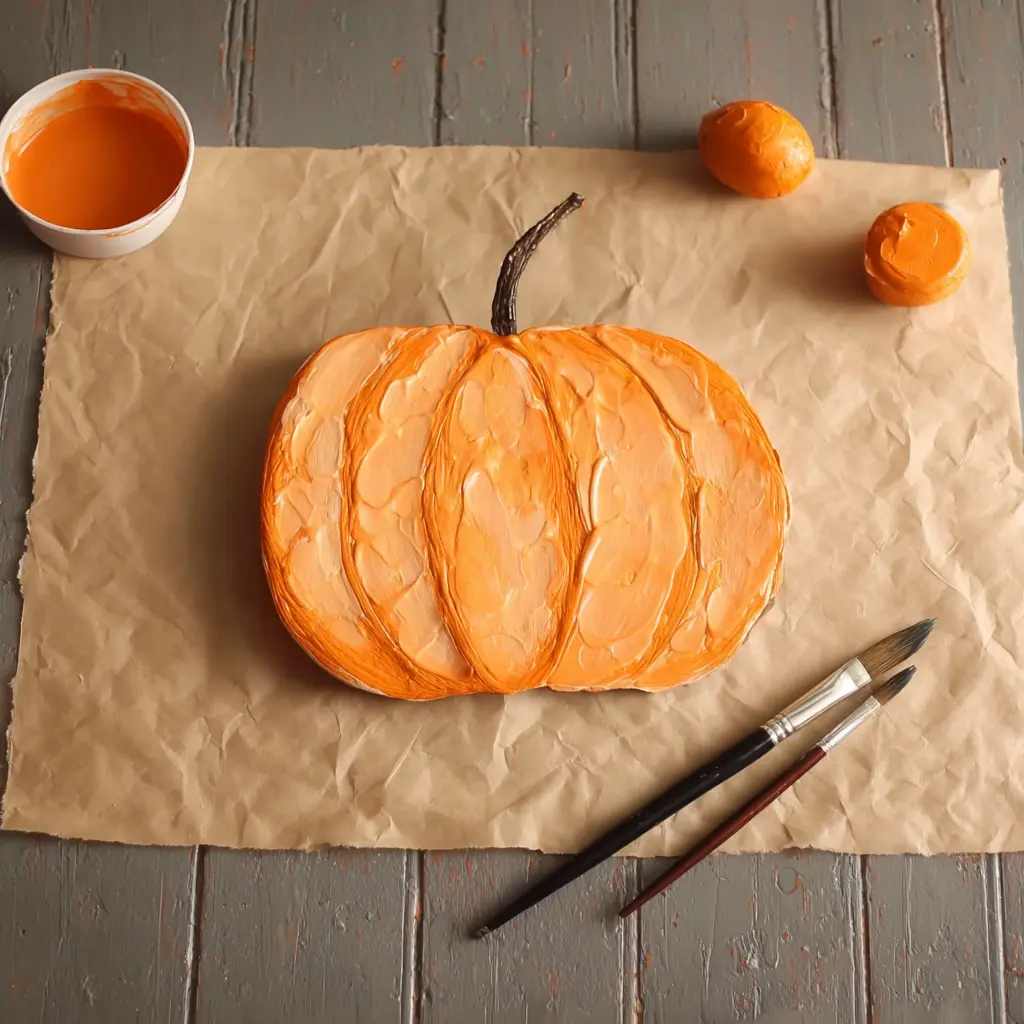 Pumpkin painted on paper, one of the most loved preschool fall crafts.