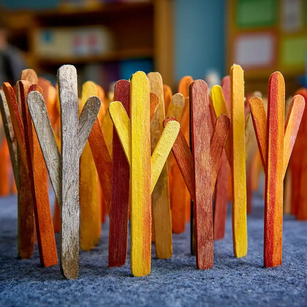fall crafts with popsicle sticks in the shape of trees.