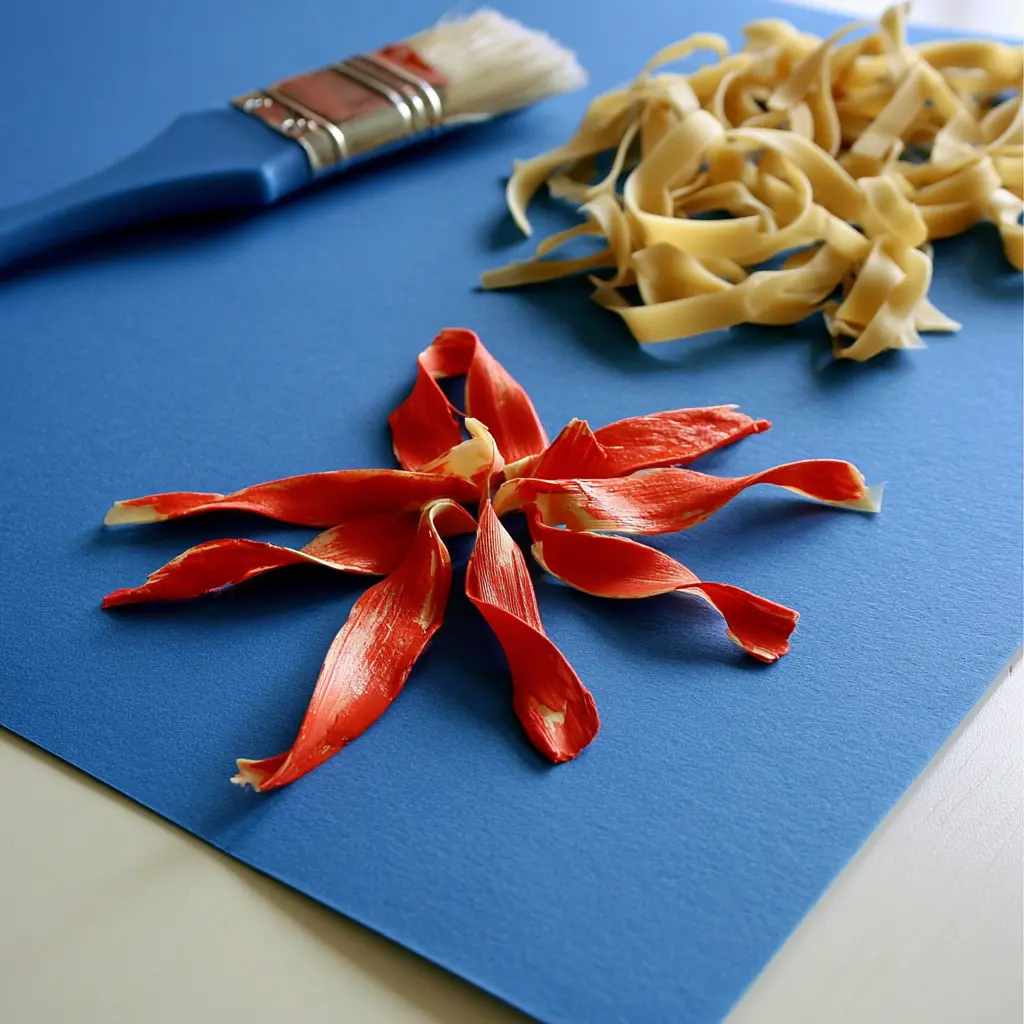 pasta noodles painted red, representing favorite 4th of July crafts for preschoolers