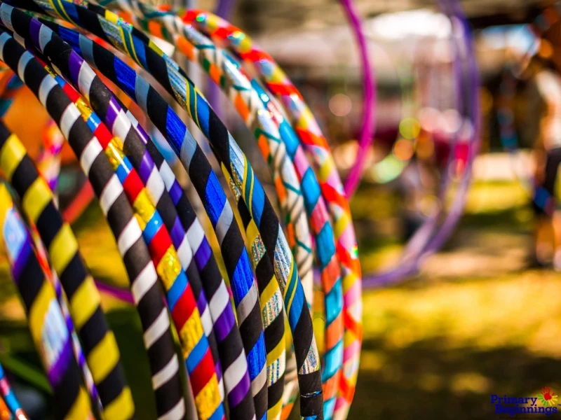 A bunch of multi-colored hula hoops. This image complements the post titled, "Outdoor Math Activities for Preschoolers."
