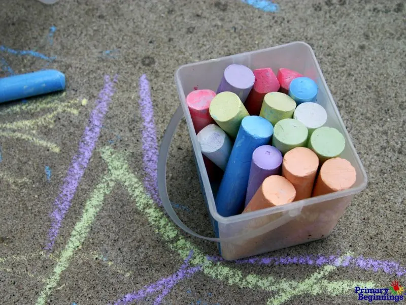 Sidewalk chalk in a container. This image complements the blog titled, "Outdoor Math Games."