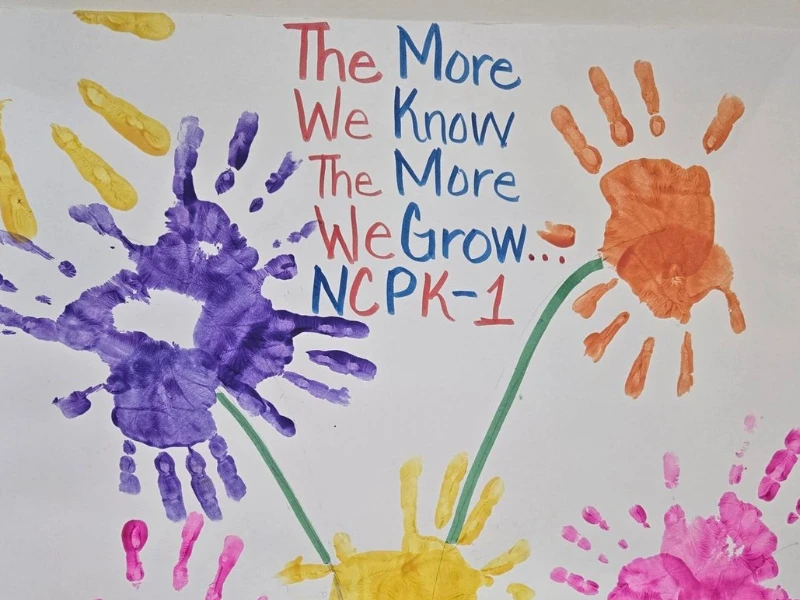 Multi-colored hand prints on paper. This image accompanies the page "pre k raleigh nc"