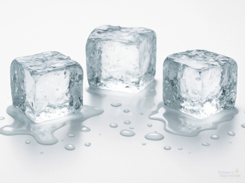 Ice cubes. Image accompanies the blog featuring 8 preschool science experiments. 