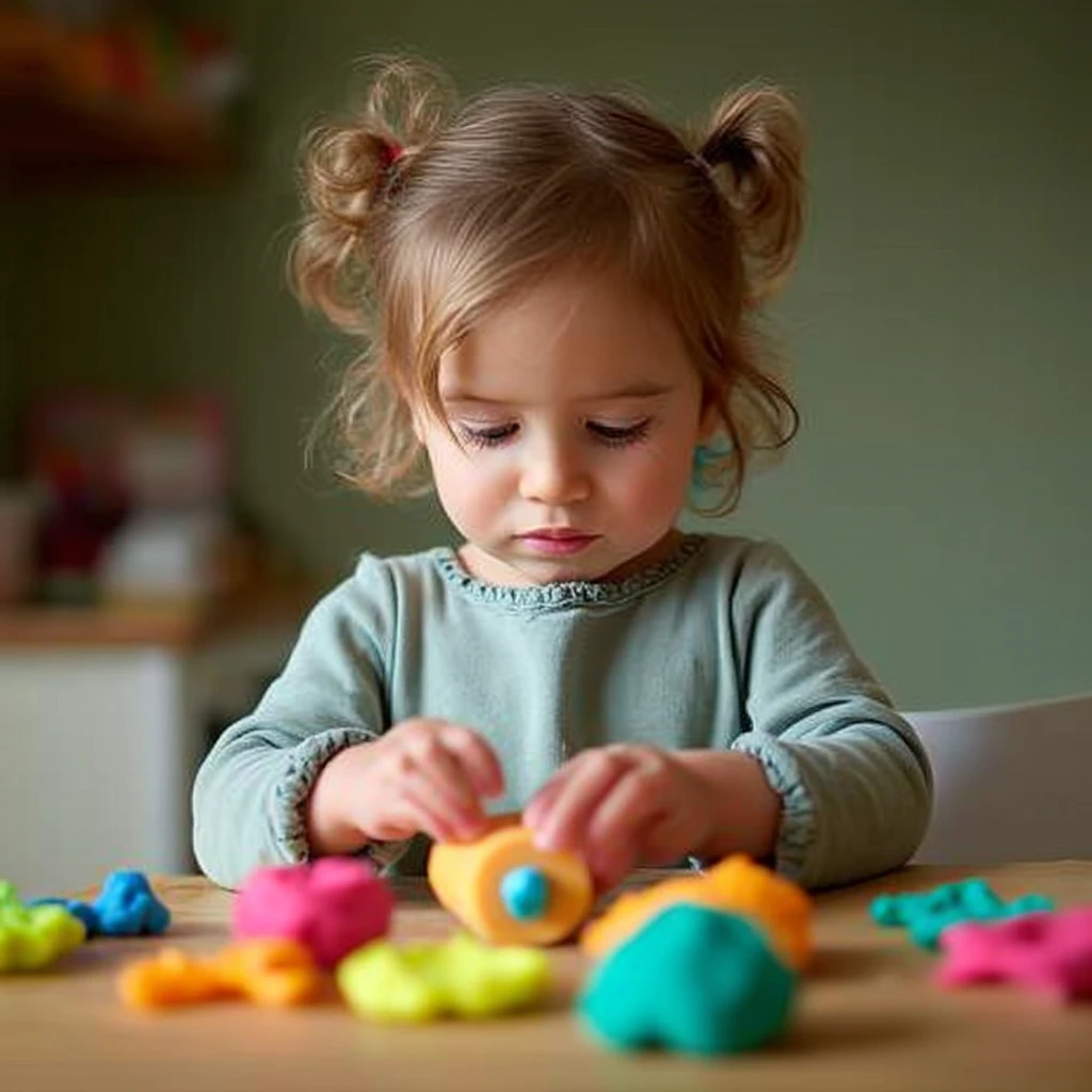 A female toddler making shapes with play dough, highlighting sensory play for toddlers, sensory activities for toddlers. toddler sensory activities, sensory activities.