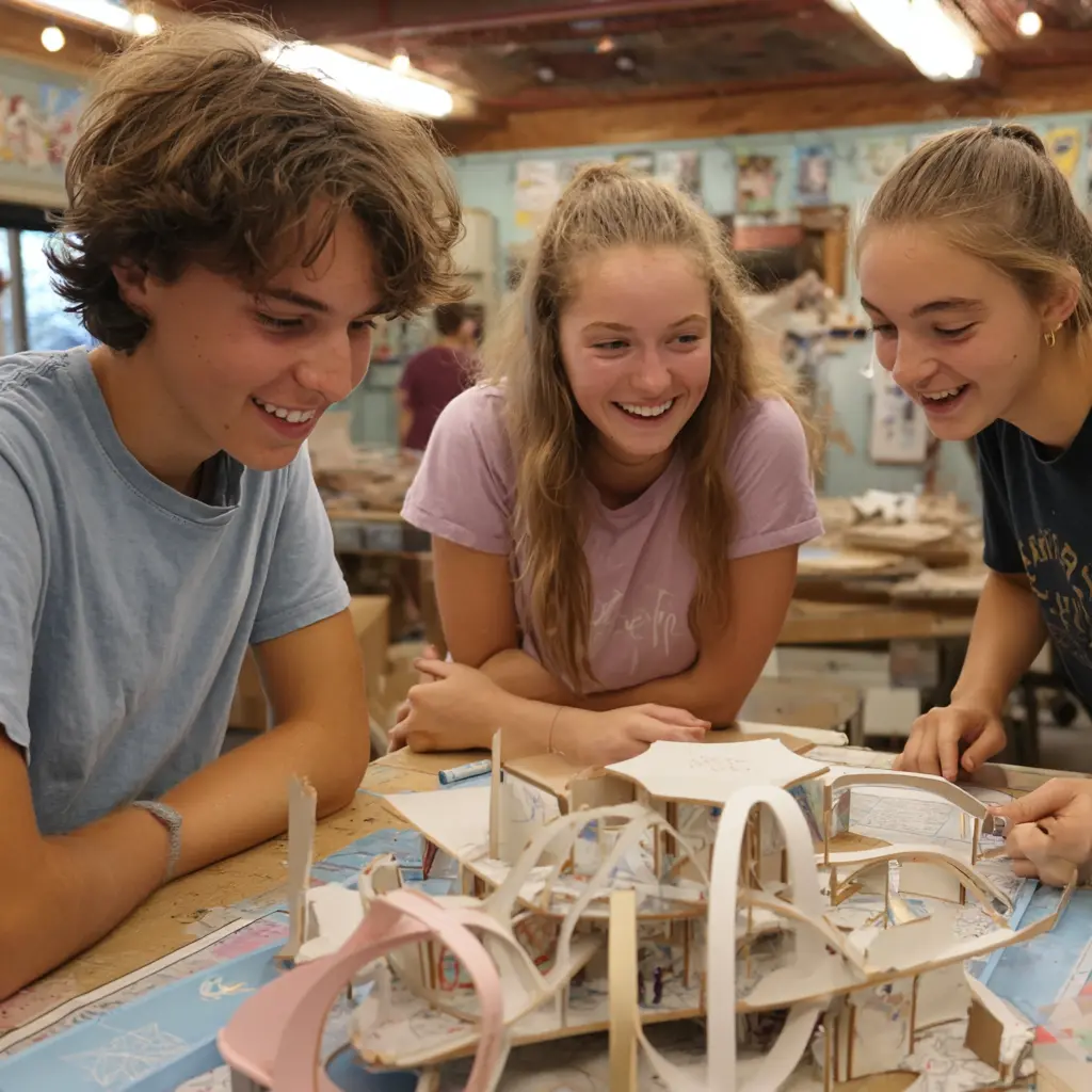 Young students design a small scale amusement park as a STEM activity. 