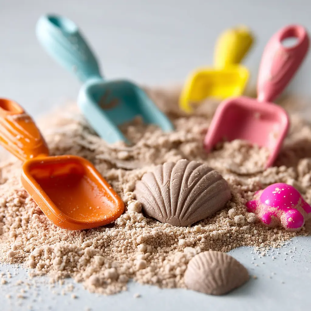 Kinetic sand and shovels highlighting sensory play for toddlers, sensory activities for toddlers. toddler sensory activities, sensory activities.